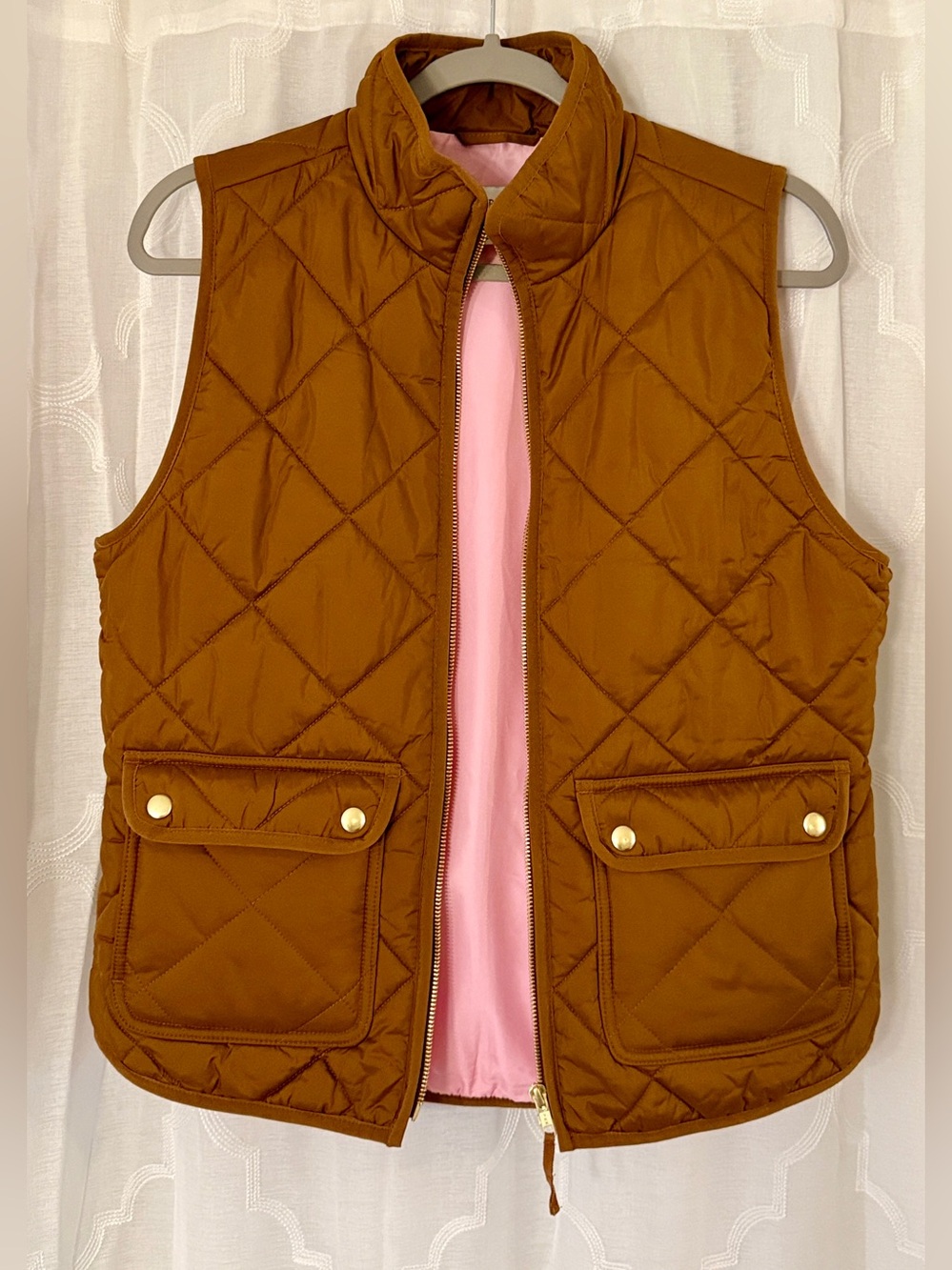 J.Crew Brown Quilted Puffer Vest Pink Lining Size Small